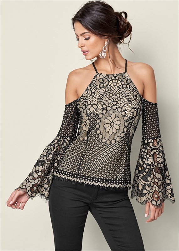 LACE BELL SLEEVE TOP 1678 - фото 4681