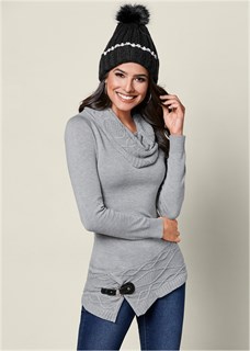 BUCKLE DETAIL COWL SWEATER 1658